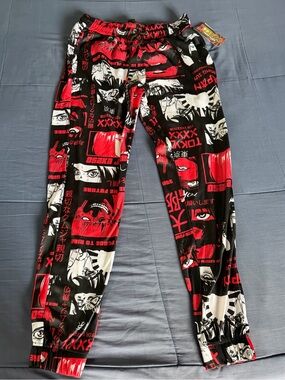 Graphic Anime Print Jogger Pants - Red/Black/White
